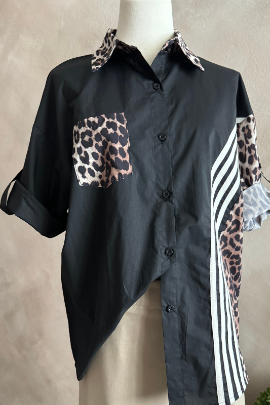 3Q Black Animal Top