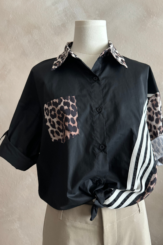 3Q Black Animal Top